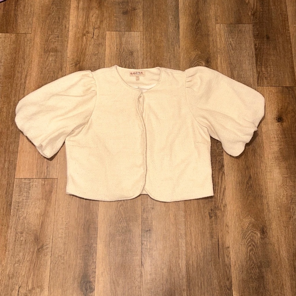 Anthropology Dolan Left Coast Collection Cream Puff Sleeve Cropped Jacket Large